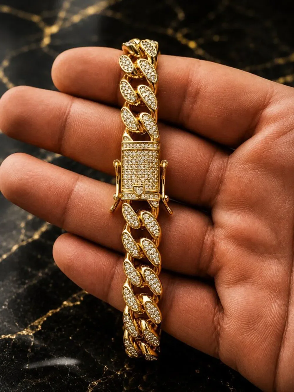 Gold Iced Out Cuban Link Bracelet